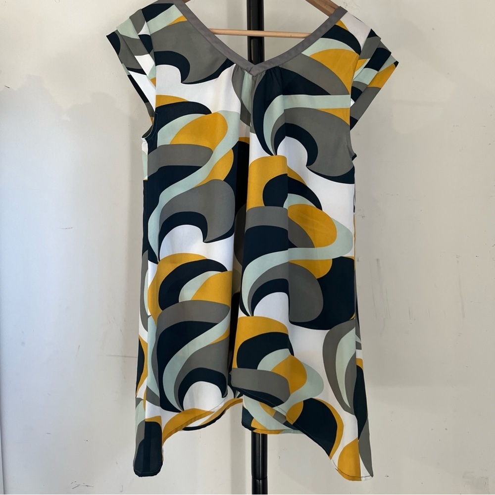 Twelve By Twelve Babydoll Dress Blue Gray Yellow Green M - Picture 6 of 6